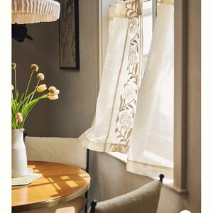 Anthropologie Embroidered Manette Cotton Linen Sheer Café Curtains, Set of 2
